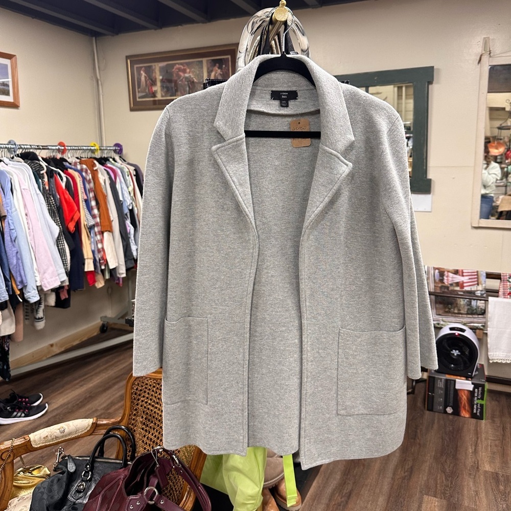 J.Crew Sophie Open Front Sweater Blazer in heather gray merino wool blend